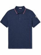 Moncler - Logo-Embossed Contrast-Tipped Cotton-Piqué Polo Shirt - Blue