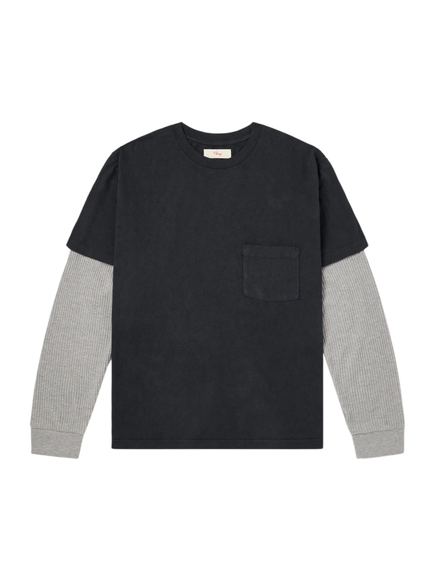 Photo: Cherry Los Angeles - Waffle-Trim Cotton-Jersey T-Shirt - Black