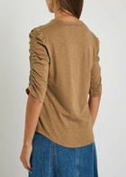 Veronica Beard Waldorf Ruched Slubbed Cotton T-shirt Light Tan