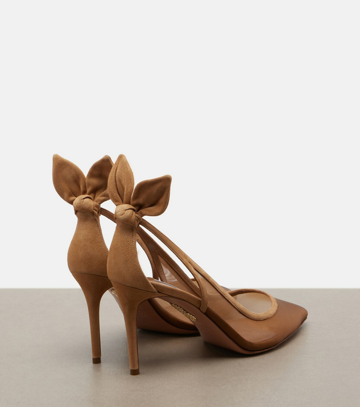 Aquazzura Bow Tie suede-trimmed mesh pumps