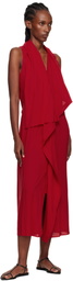 YOHJI YAMAMOTO Red Lawn Long Draped Sleeveless Maxi Dress
