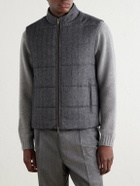 N.PEAL - Belgravia Quilted Herringbone Woven Wool, Silk and Cashmere-Blend Twill Gilet - Gray