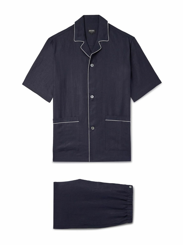 Photo: Zegna - Camp-Collar Oasi Linen Pyjama Set - Blue