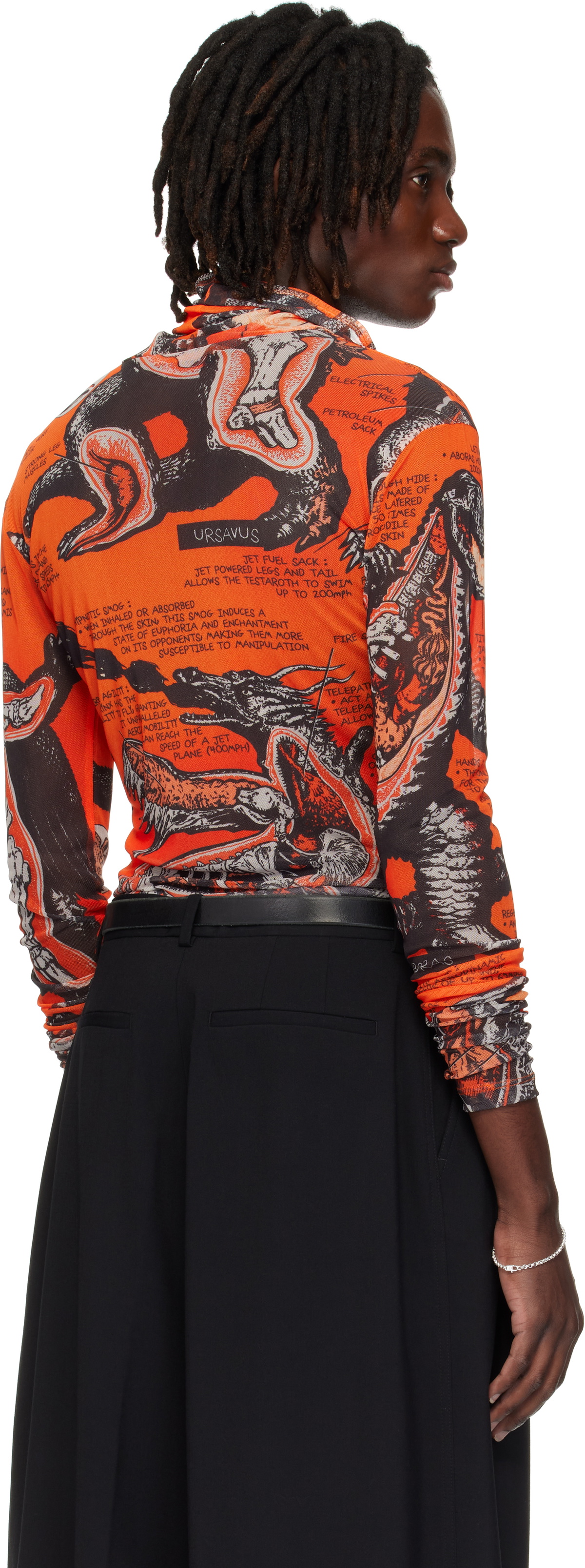 LU'U DAN Orange & Black Masked Mesh Turtleneck