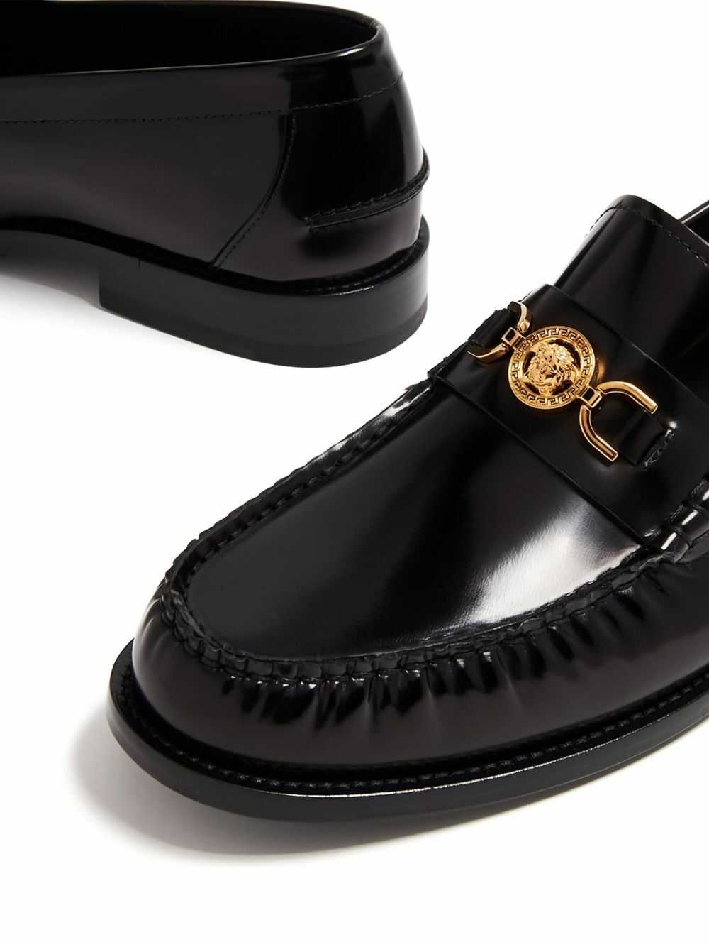 【関税＆送料込み】Versace 'Medusa' Black Leather Loafers VERSACE Black Leather Medusa Men Half Loafers Made in Italy