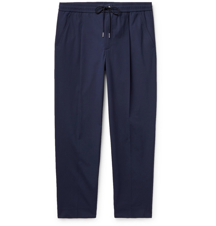 Photo: MONCLER - Tapered Stretch-Cotton Drawstring Trousers - Blue