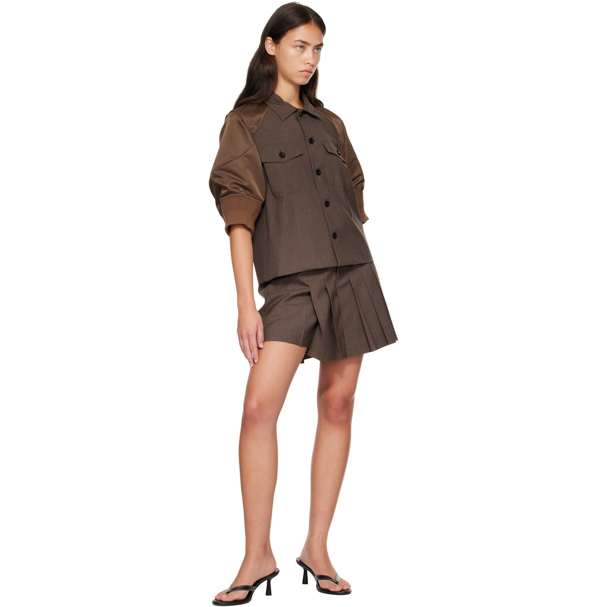 sacai Brown Suiting x Nylon Twill Shirt