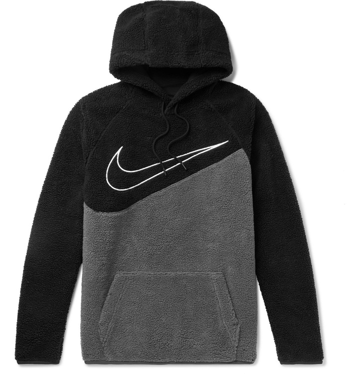 Photo: Nike - Sportswear Logo-Embroidered Two-Tone Fleece Hoodie - Black