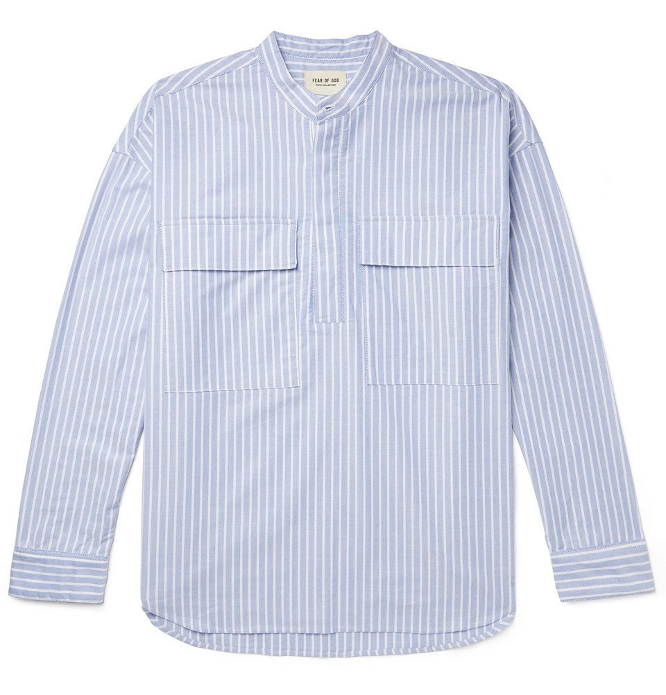 Fear of God - Oversized Grandad-Collar Striped Cotton Oxford Half-Placket  Shirt - Blue