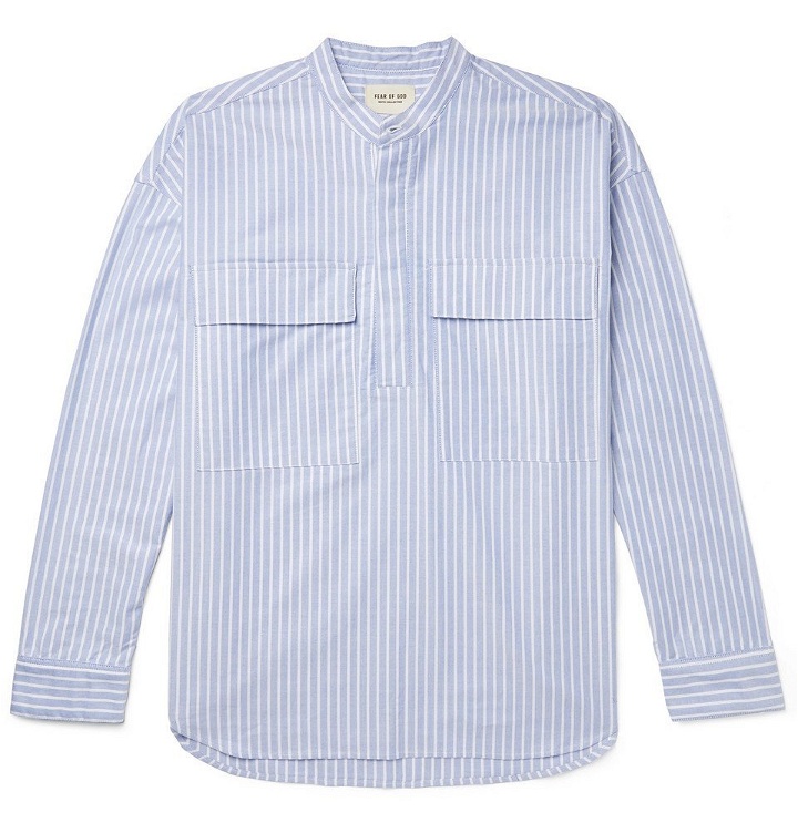 Photo: Fear of God - Oversized Grandad-Collar Striped Cotton Oxford Half-Placket Shirt - Blue