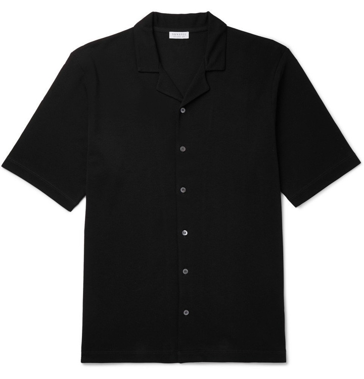 Photo: Sunspel - Camp-Collar Cotton-Piqué Shirt - Black