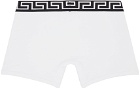 Versace Underwear White Greca Border Long Boxer Briefs