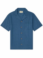 Folk - Camp-Collar Houndstooth Linen and Cotton-Blend Shirt - Blue