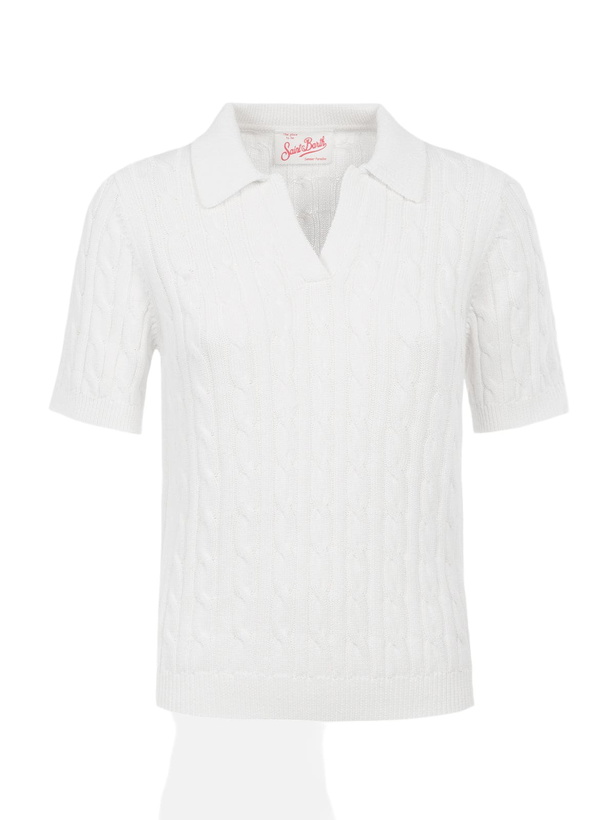 Photo: MC2 Saint Barth Woman Off-white Cable Knit-polo Shirt Caddy