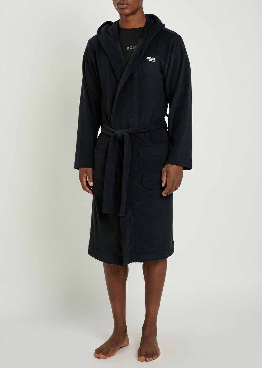 Boss Hooded Terry Robe Black