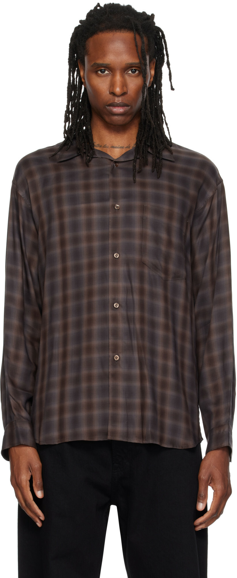 Solid Homme Brown Cupro Check Shirt