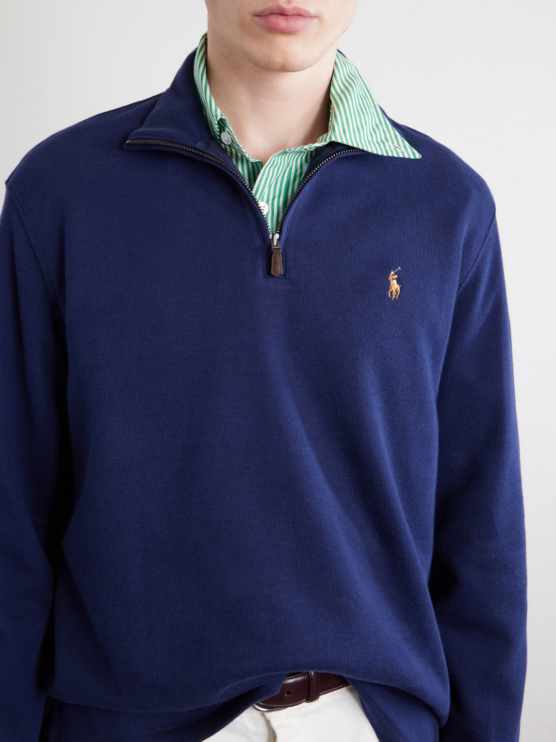 Polo Ralph Lauren - Logo-Embroidered Cotton-Jersey Half-Zip Sweater - Blue