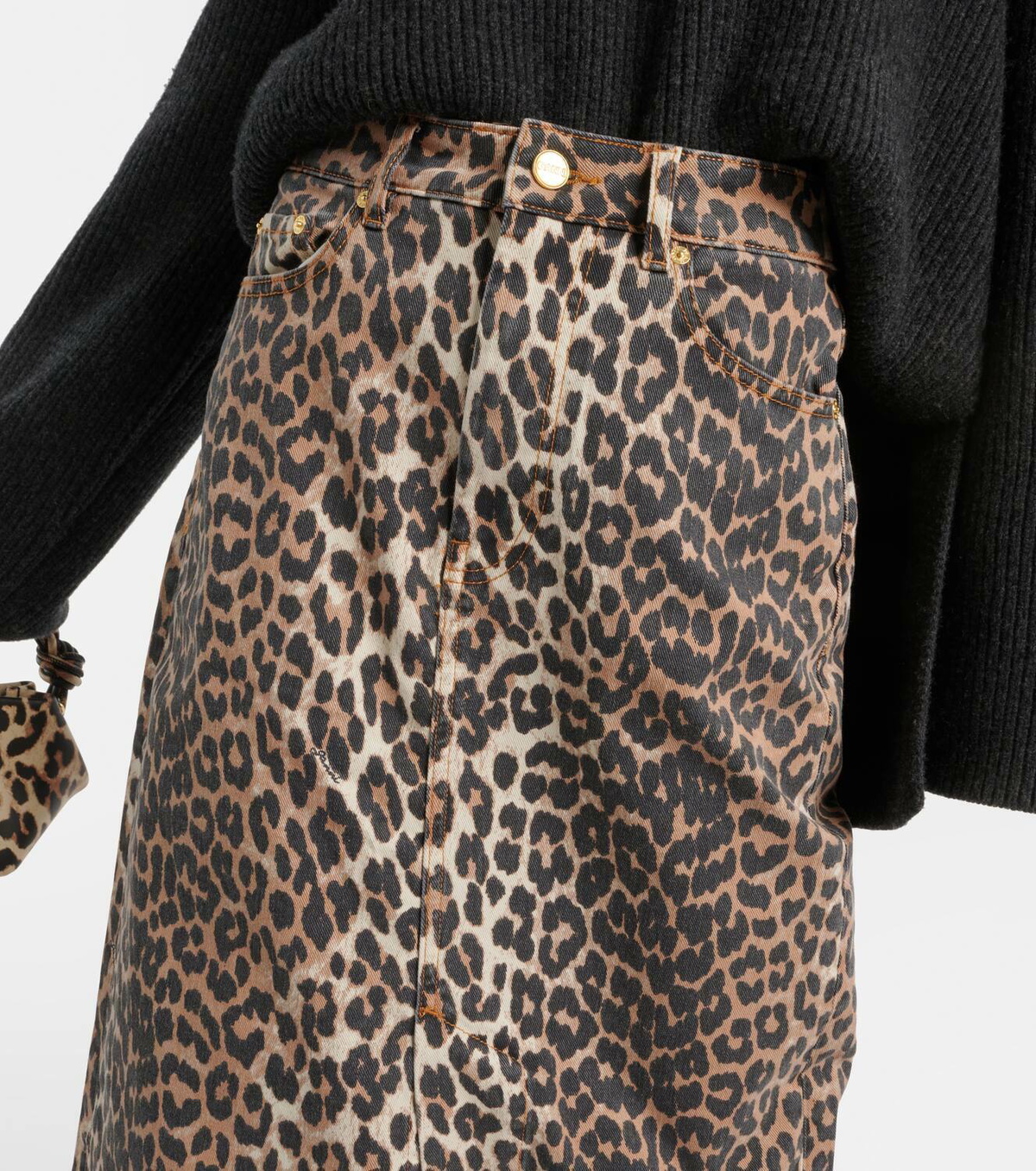 Ganni Leopardprint denim maxi skirt GANNI