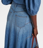 Chloé Embroidered denim midi skirt