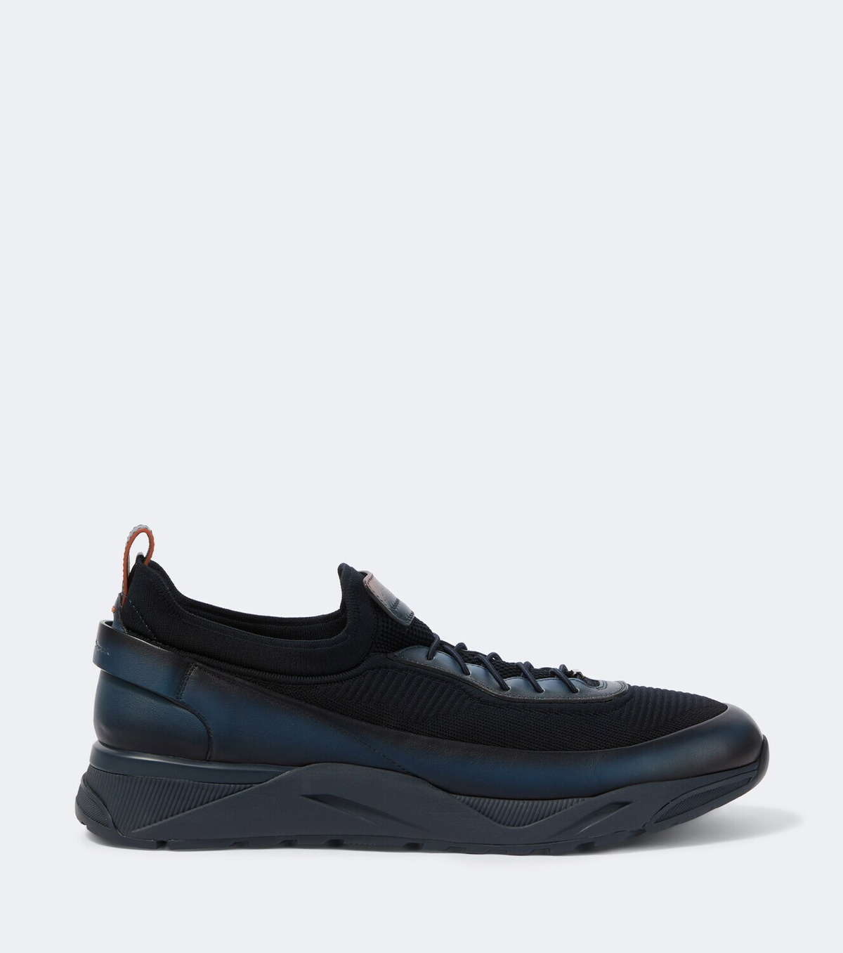 Santoni Leather-trimmed knitted sneakers