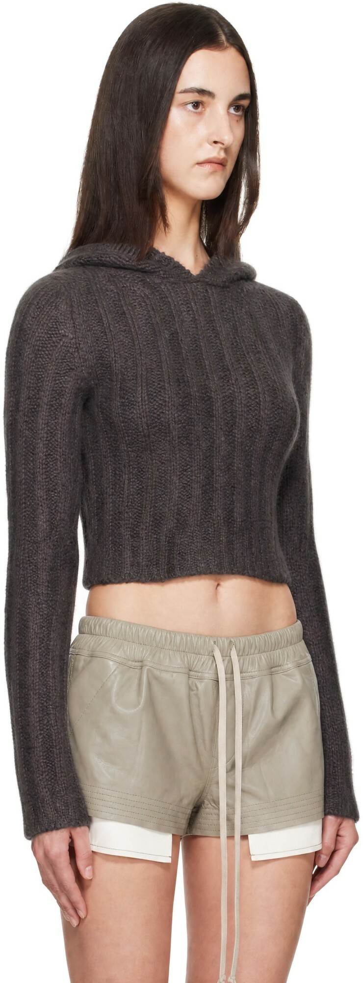 Rick Owens Gray Tower Cropped Hoodie