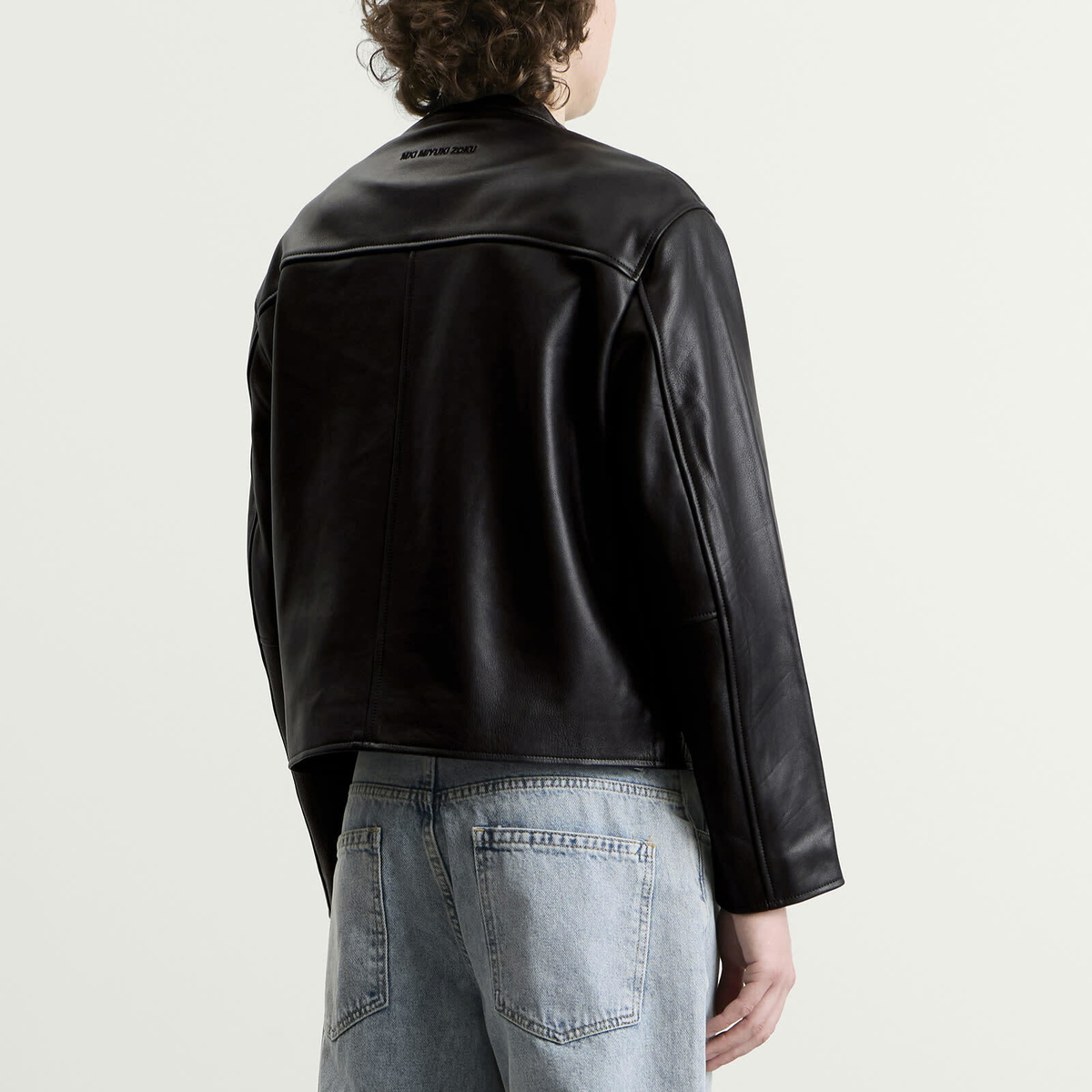 MKI Men's Cropped Leather Racer Jacket in Black