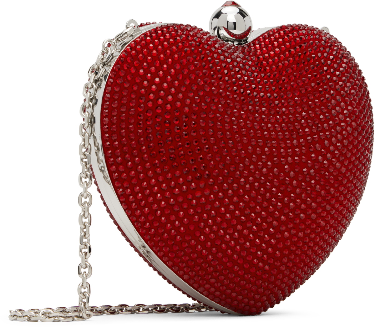 MACH & MACH Red Crystal Heart Suede Clutch