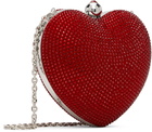 MACH & MACH Red Crystal Heart Suede Clutch
