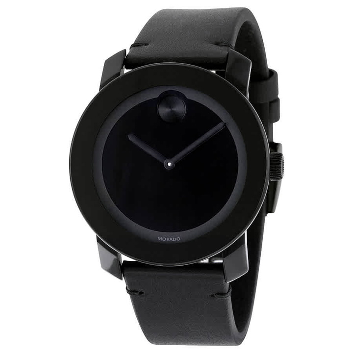 Photo: Movado Bold Black Museum Dial Black Leather Unisex Watch 3600306