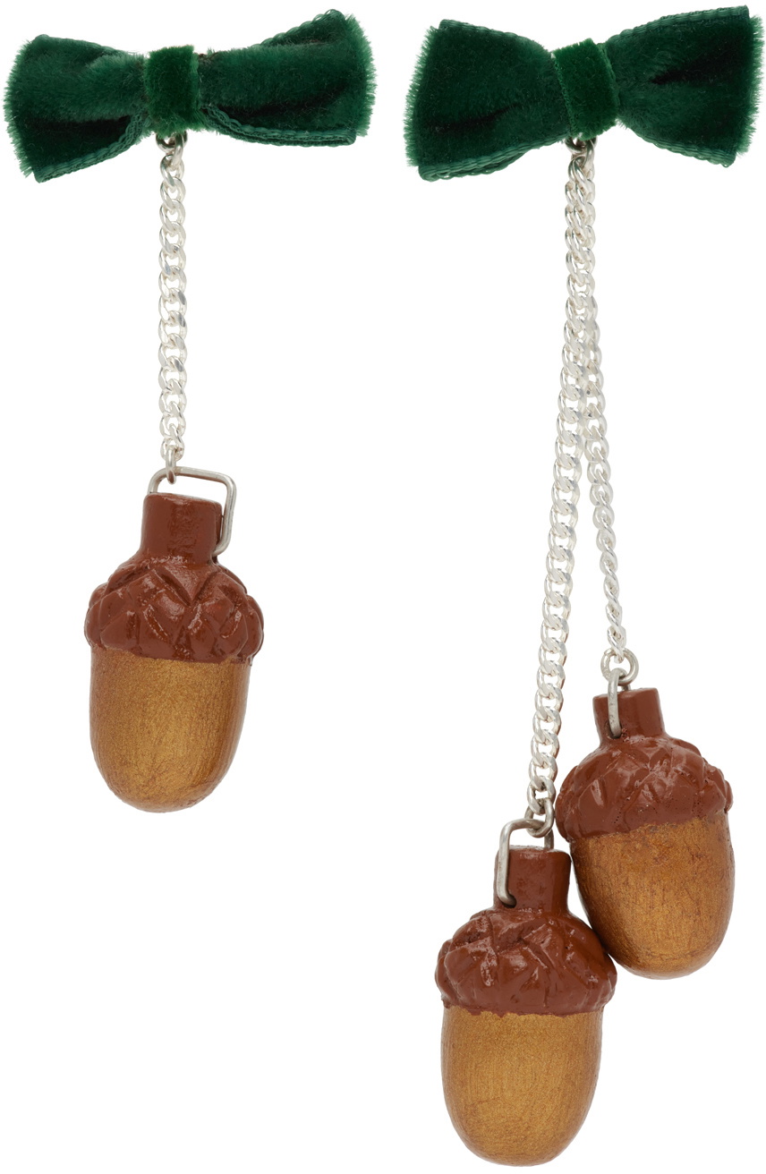 Puppets and Puppets SSENSE Exclusive Brown & Green Acorn Earrings