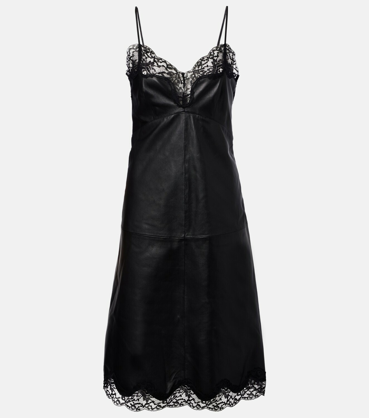 Magda Butrym Lace-trimmed leather midi dress