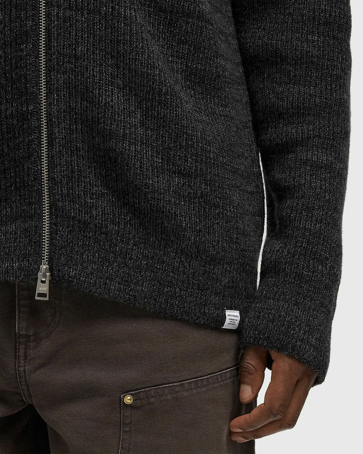 Norse Projects Hagen Wool Cotton Rib Full Zip Jacket Grey Mens Zippers & Cardigan