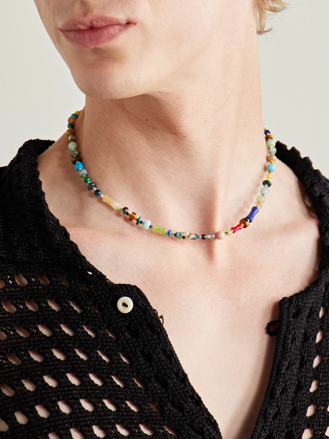Luis Morais - 14-Karat Gold, Agate and Diamond Beaded Necklace