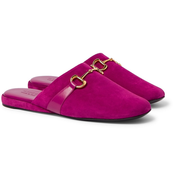 Photo: Gucci - Pericle Horsebit Suede Slippers - Pink