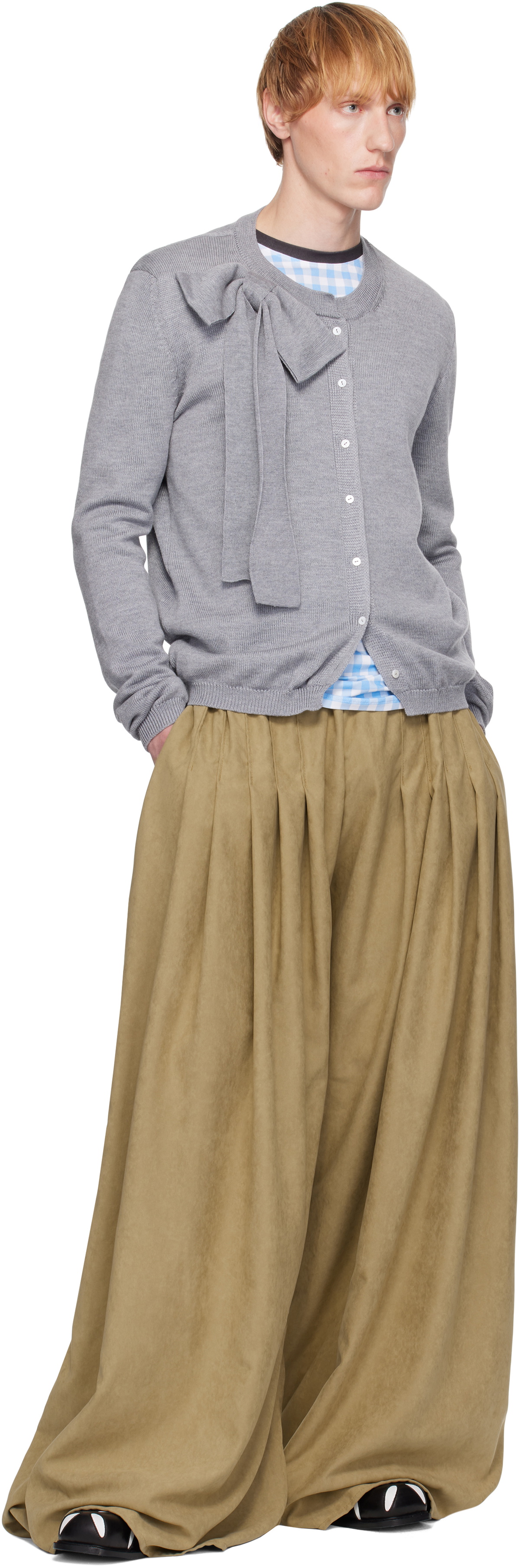 ANDREJ GRONAU Gray Bow Collar Cardigan