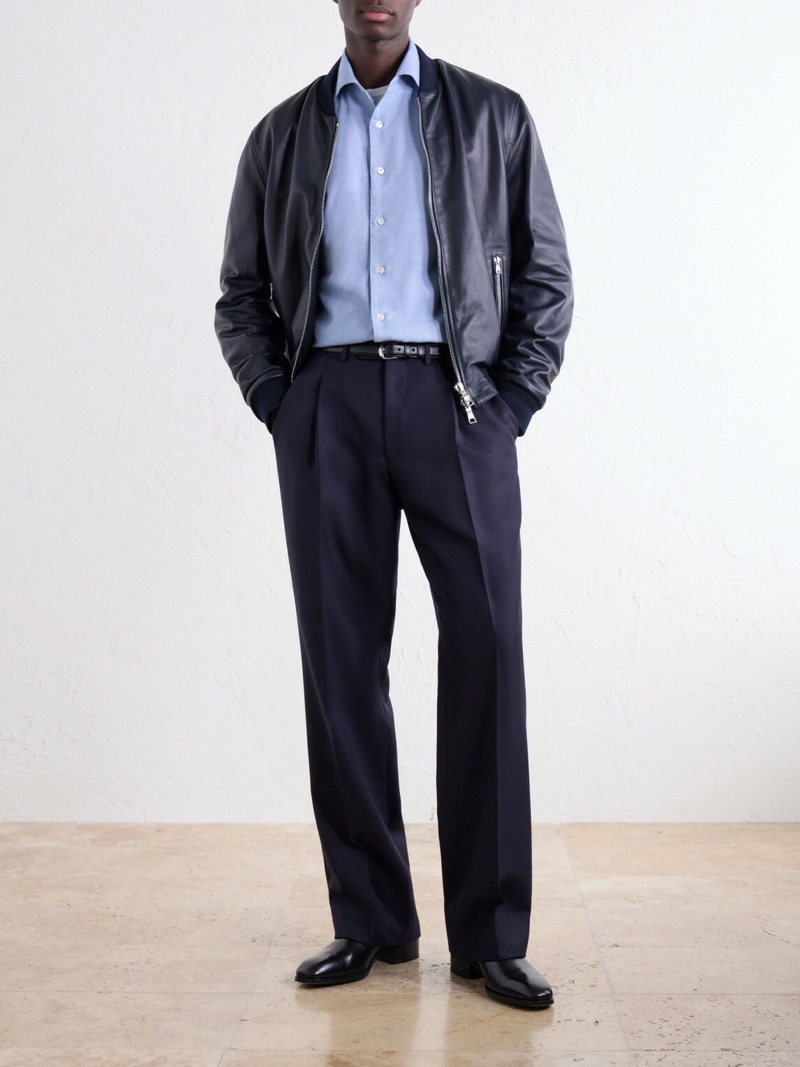 De Petrillo - Cutaway-Collar Brushed Cotton-Twill Shirt - Blue