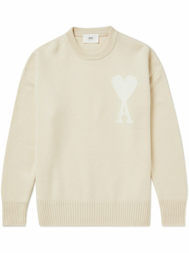 Photo: AMI PARIS - Logo-Intarsia Wool Sweater - Neutrals