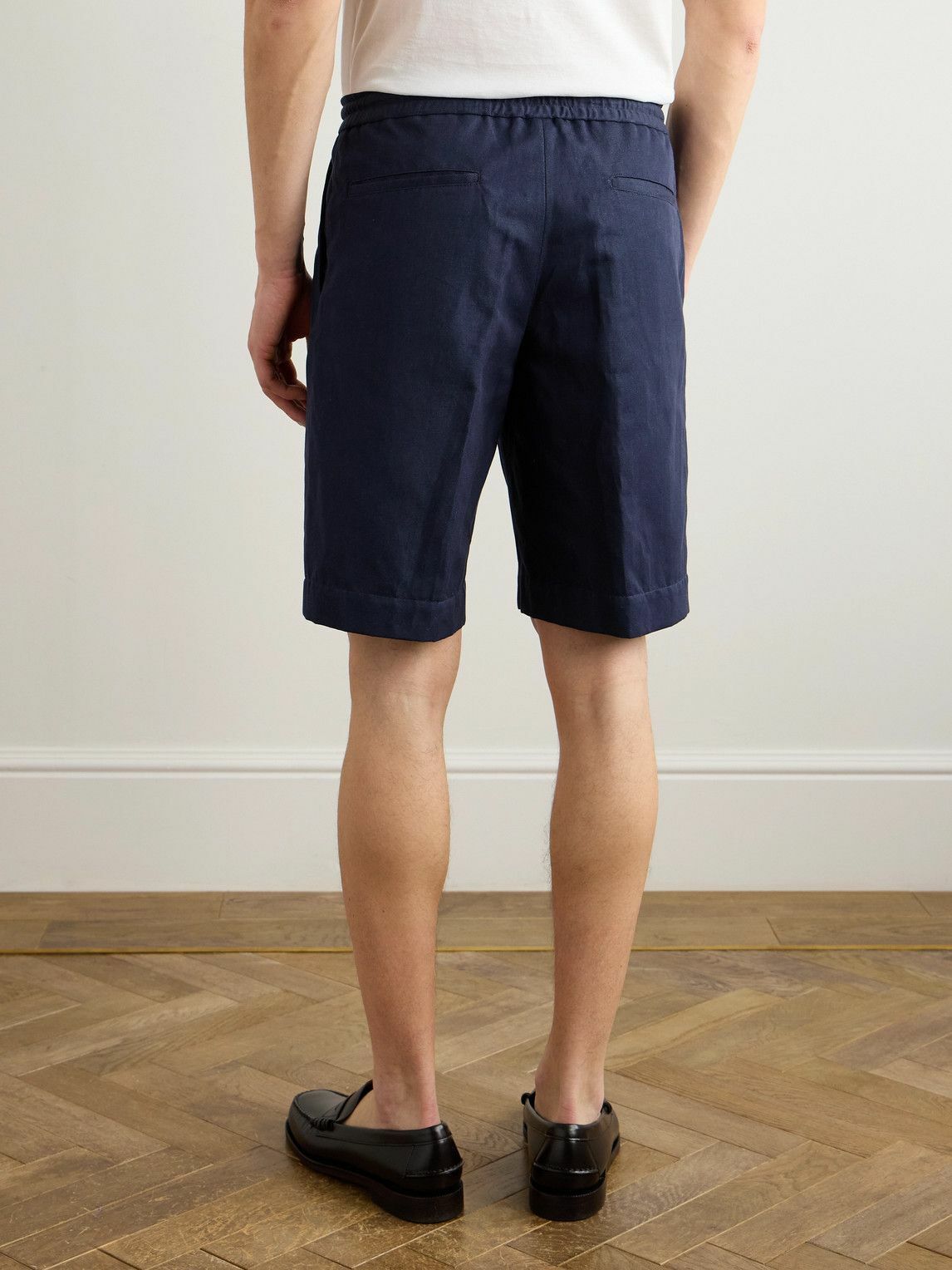 Incotex - Venezia 1951 Straight-Leg Cotton and Linen-Blend Twill Drawstring Bermuda Shorts - Blue