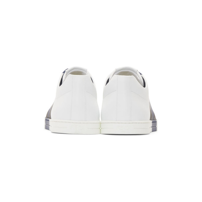 Fendi White and Navy Leather Bag Bugs Sneakers