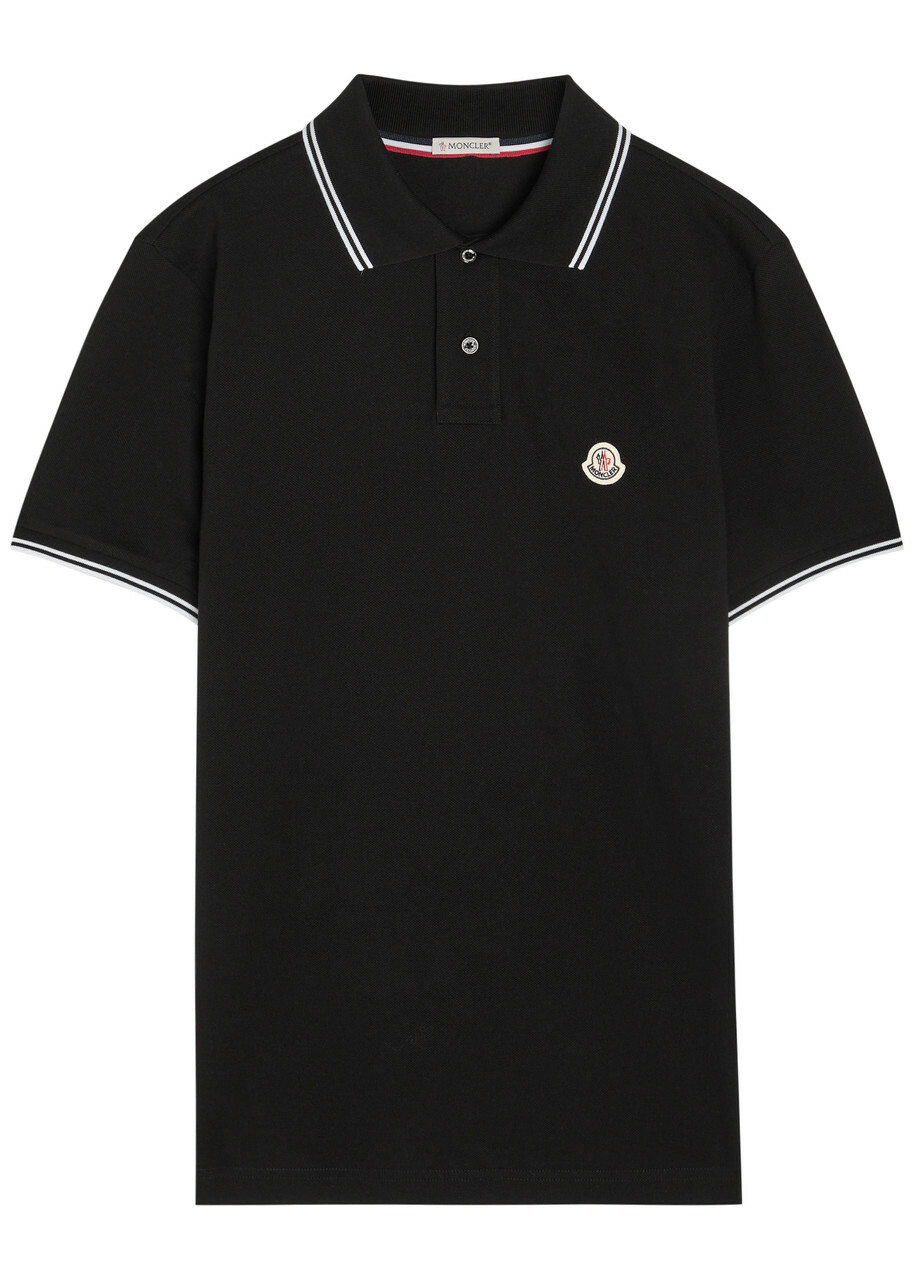 Moncler Logo-appliquéd Piqué Cotton Polo Shirt Black