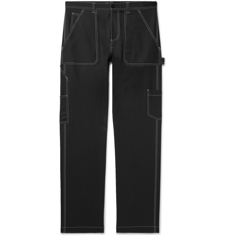 Photo: Versace - Contrast-Stitched Wool-Blend Trousers - Black