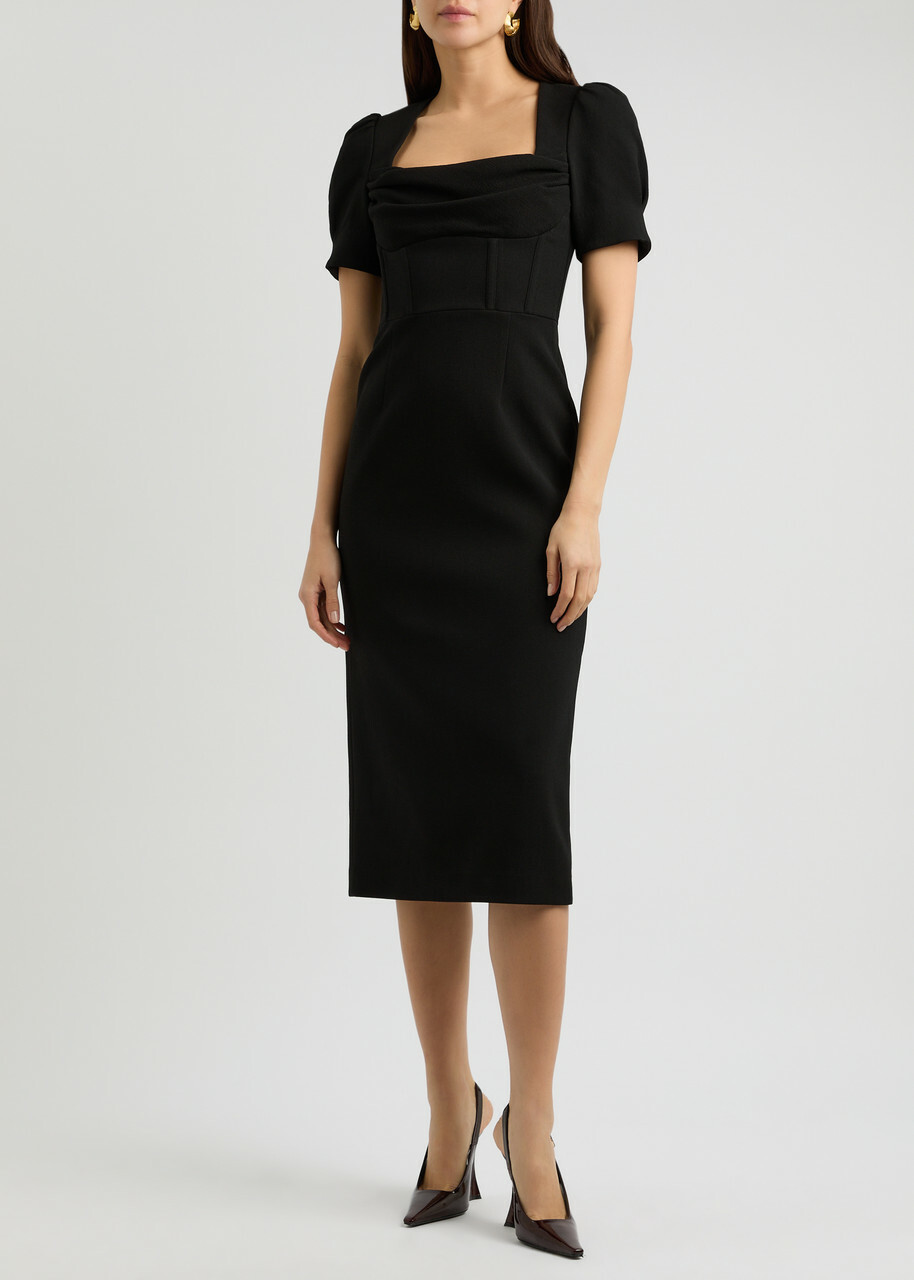 knee length dresses for ladies Black corduroy midi dress – Elora main image 1