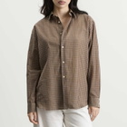 Auralee Women's Airy Light Cotton Check Shirt in Brown Gingham Check