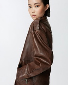 Pinko Washed Leather Jacket With Collar Brown Sassicaia