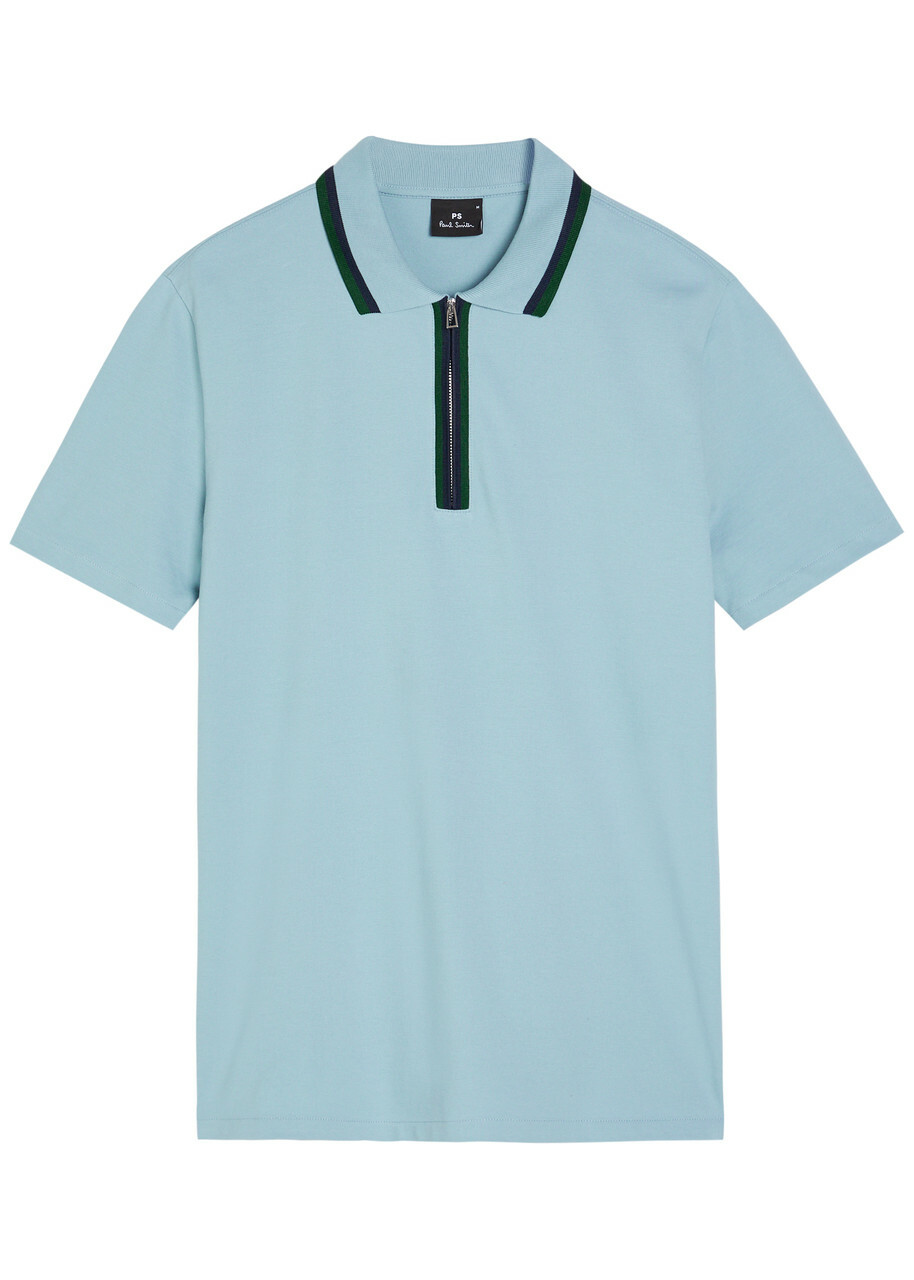 PS Paul Smith Striped-trim Stretch-cotton Polo Shirt Light Blue