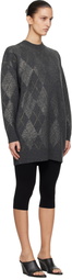 Alexander Wang Gray Long Sleeve Crewneck Crystal Argyle Hotfix Minidress