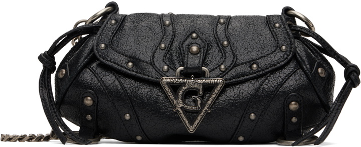 Photo: GUESS USA Black Crackled Leather Mini Fashion Bag
