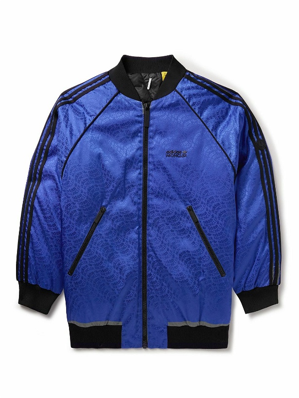 Photo: Moncler Genius - adidas Originals Seelos Striped Logo-Jacquard Shell Down Bomber Jacket - Blue