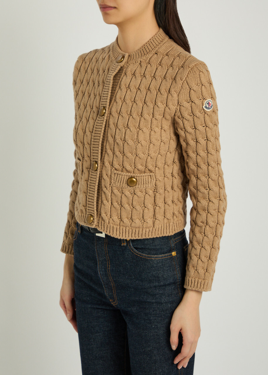 Moncler Cable-knit Cotton-blend Cardigan Brown