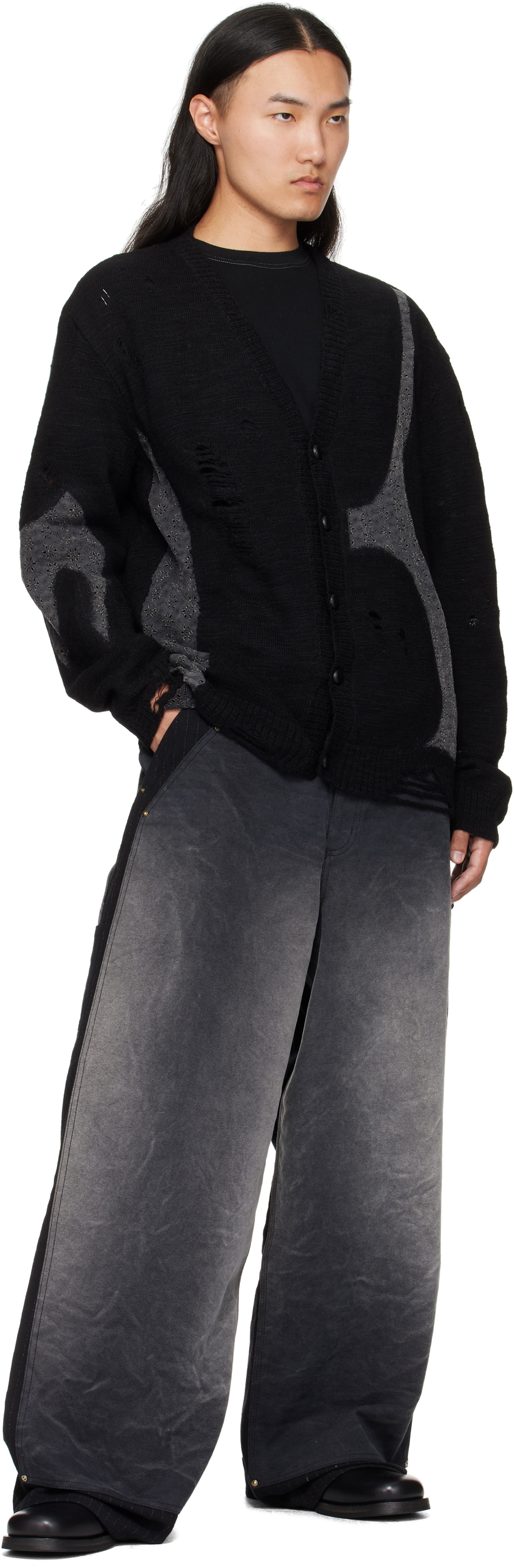 Khoki Black Vintage-Effect Work Trousers